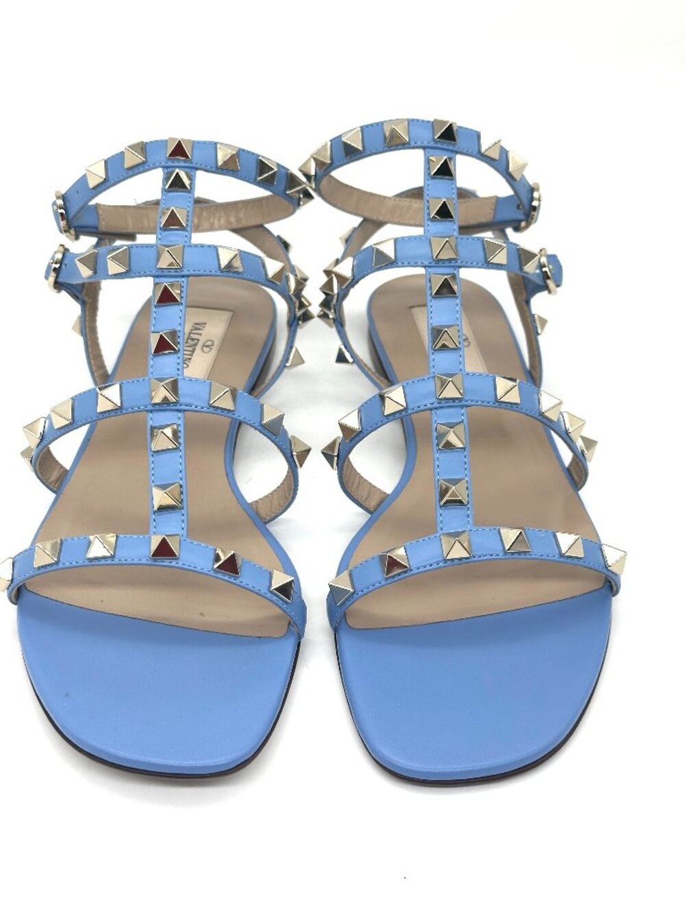 Valentino Rockstud Studded Caged Ankle Strap Flat Gladiator Sandals Shoes - Picture 4 of 16